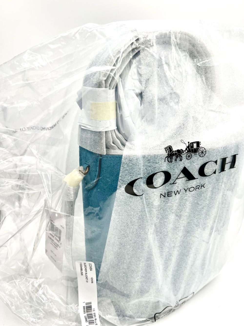 COACH Bleecker Bucket Bag 21 with Matching Pouch in Sea Blue (Teal) Suede NWT - Picture 11 of 12